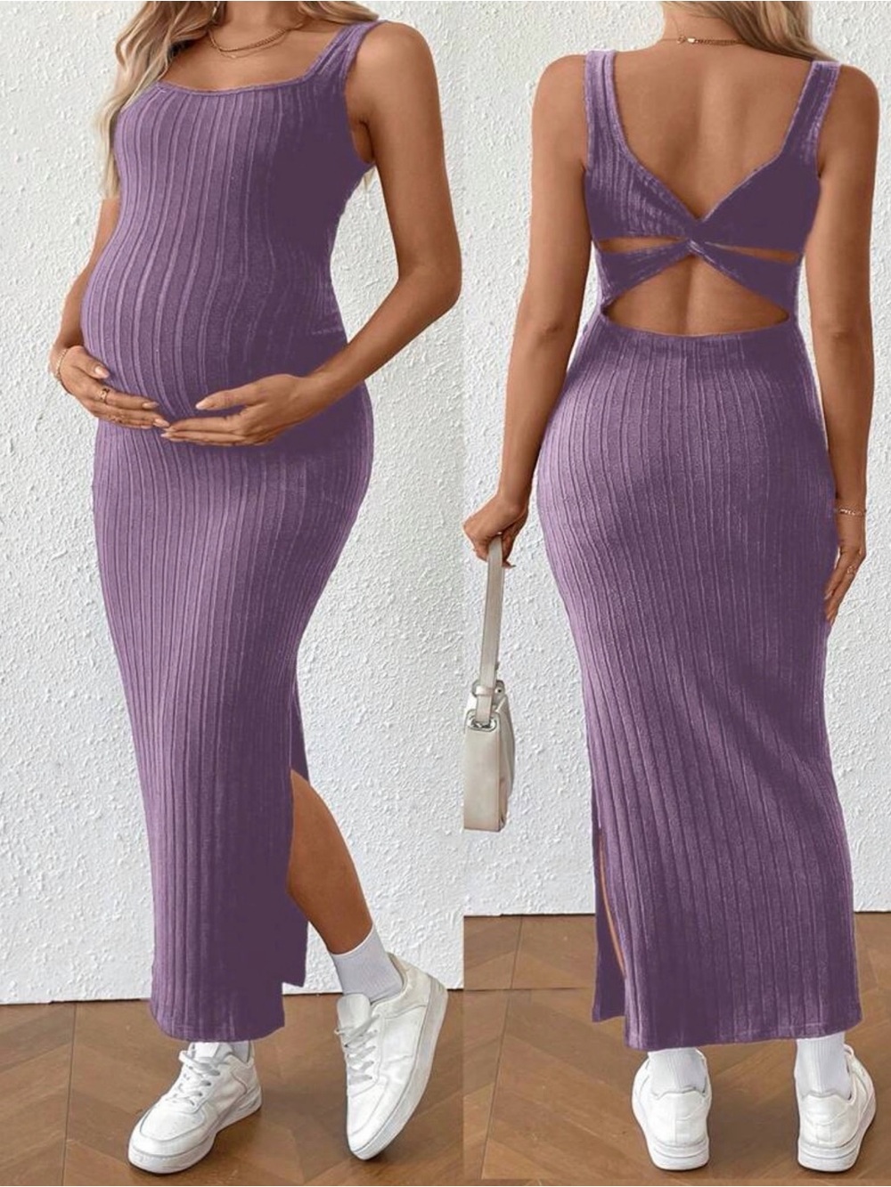 SHEIN Lavender Purple Ribbed Backless Tank Maxi Dress